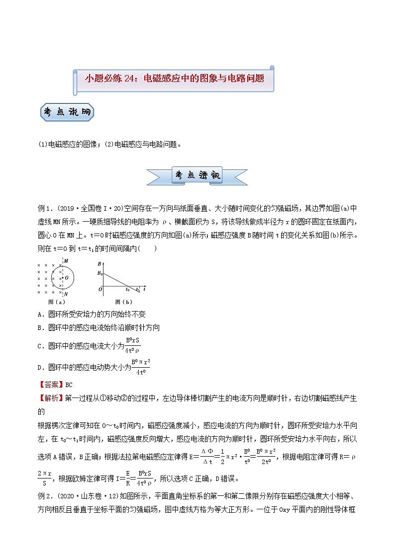 高考物理复习小题必练24电磁感应中的图象与电路问题含答案01