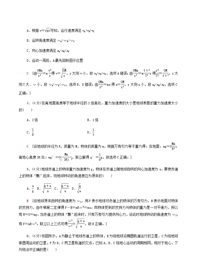 人教版(2019)高中物理必修第二册章末综合测评3万有引力与宇宙航行合格考试含答案第2页
