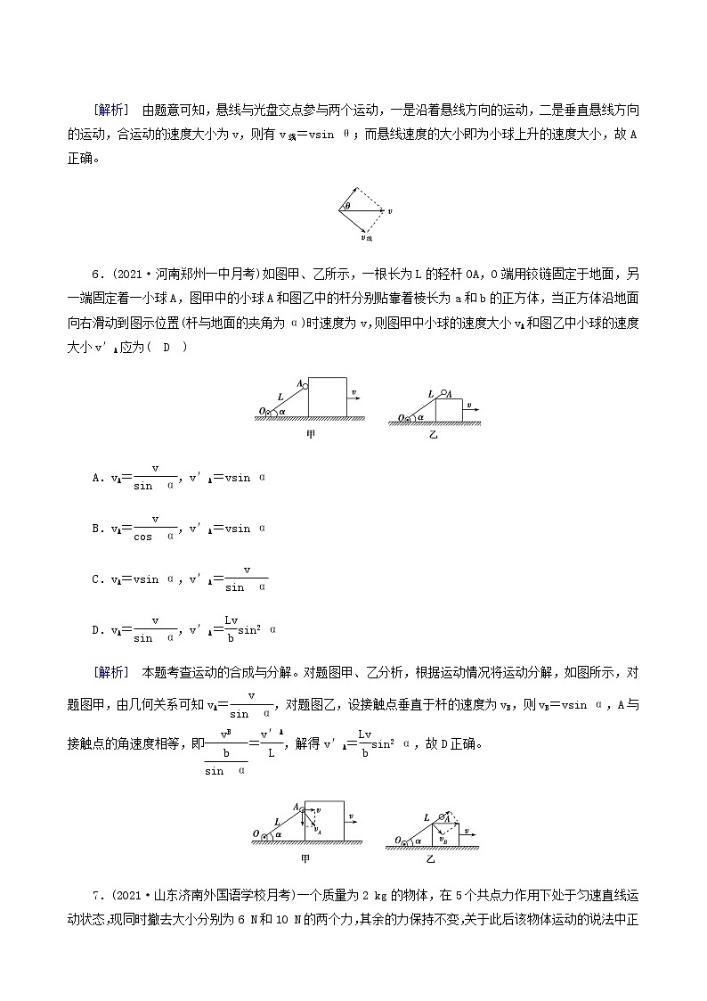 人教版高考物理一轮复习第4章曲线运动万有引力与航天第1讲曲线运动运动的合成与分解课时练含答案03
