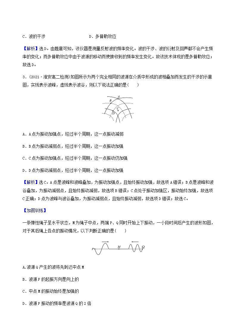 人教版高中物理选择性必修第一册第3章机械波4_5波的干涉多普勒效应基础通关练含答案第2页