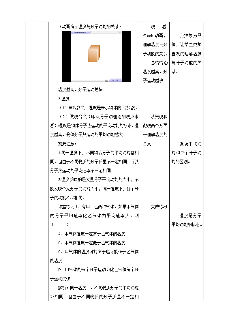 人教版高中物理选择性必修三 第1章第4节分子动能和分子势能教学设计02