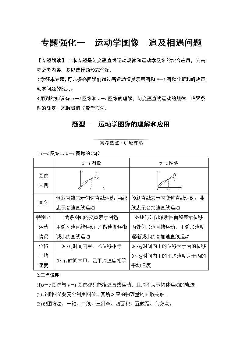 2023高考物理一轮复习第一章专题强化一 运动学图像 追及相遇问题 含解析第1页