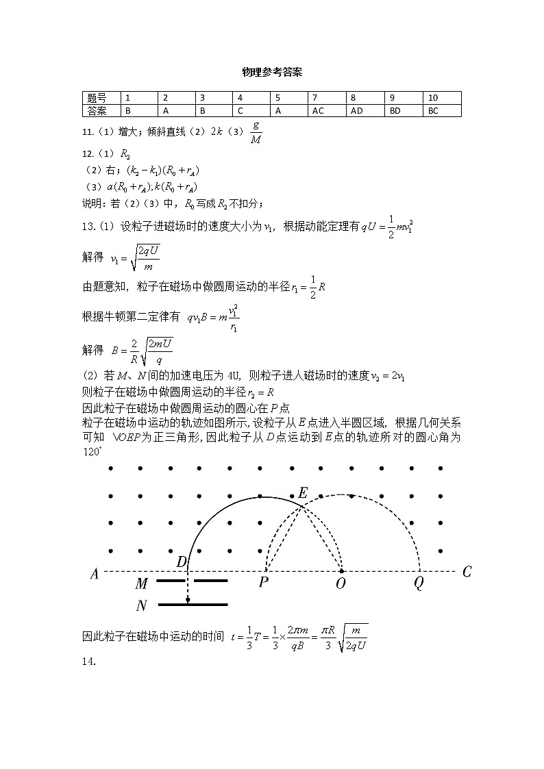 天一大联考顶尖计划2022-2023学年高三上学期第一次联考物理参考答案第1页