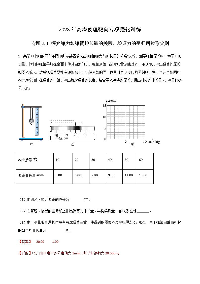 专题2.1 探究弹力和弹簧伸长量的关系、验证力的平行四边形定则(解析版)第1页