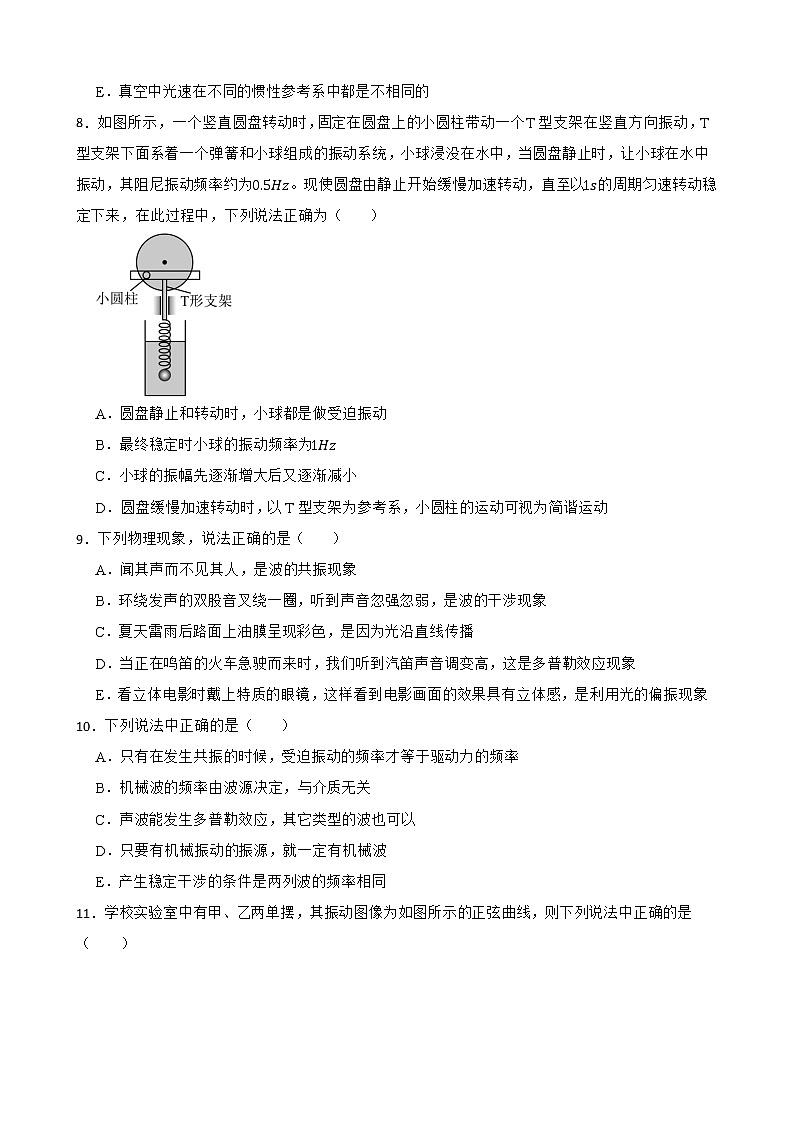 2022届全国高三物理模拟试题汇编:单摆和受迫振动及答案第3页