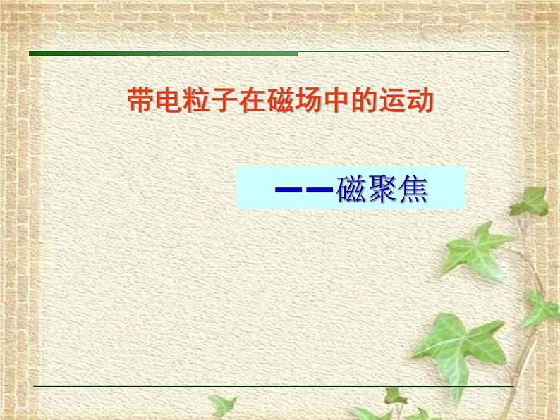 2022-2023年高考物理一轮复习 带电粒子在磁场中的运动——磁聚焦 课件01