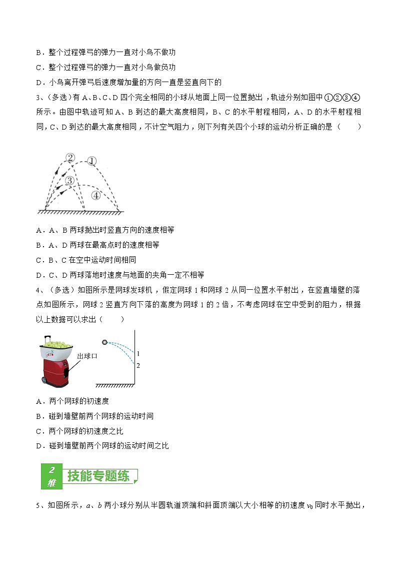 专题19 抛体运动——2023年高考物理一轮复习小题多维练(广东专用)(原卷版)第2页