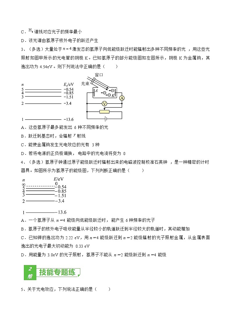 专题74 波粒二象性 原子结构——2023年高考物理一轮复习小题多维练(广东专用)(原卷版)第2页