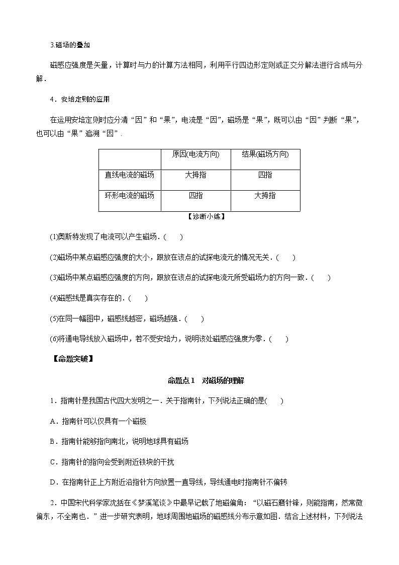 第1节 磁场 磁场对电流的作用-2023年高考物理二轮复习对点讲解与练习(通用版)02