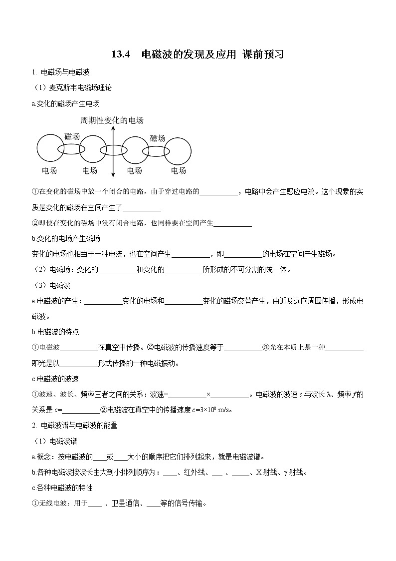 13.4 电磁波的发现及应用(课前预习)-高中物理人教版(2019)必修第三册高二上学期课前课中课后同步试题01