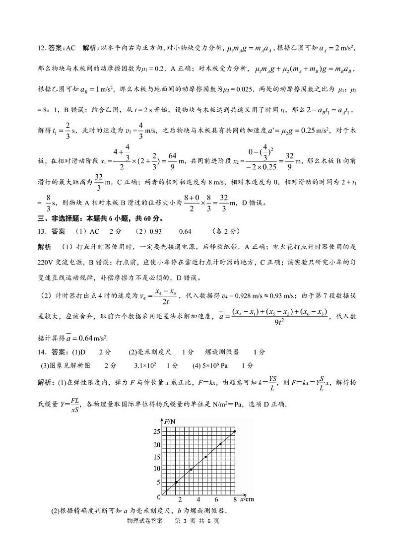 枣庄三中2022~2023学年度高三年级9月质量检测考试 物理答案第3页