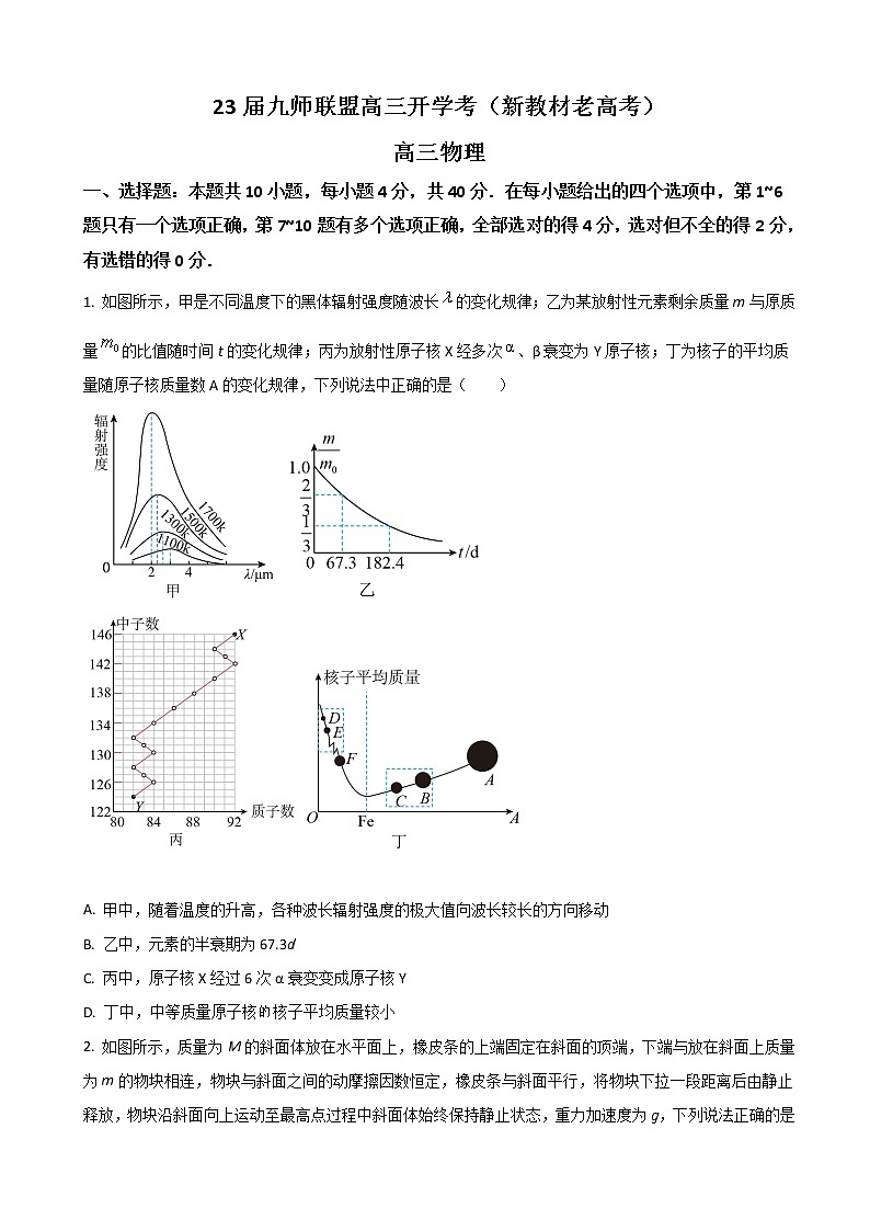 2023届河北省九师联盟高三上学期8月开学考试物理试题(word版)01