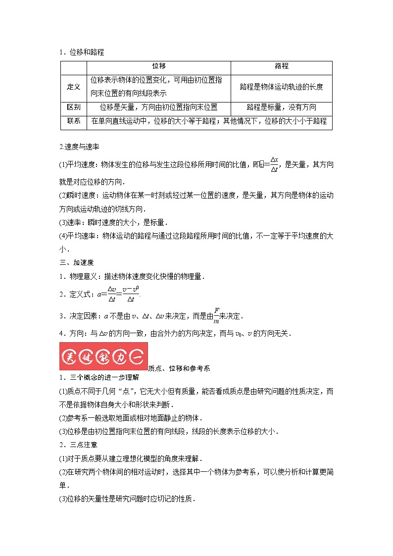 1.1描述运动的基本概念-2023年高考物理一轮复习提升核心素养 试卷02