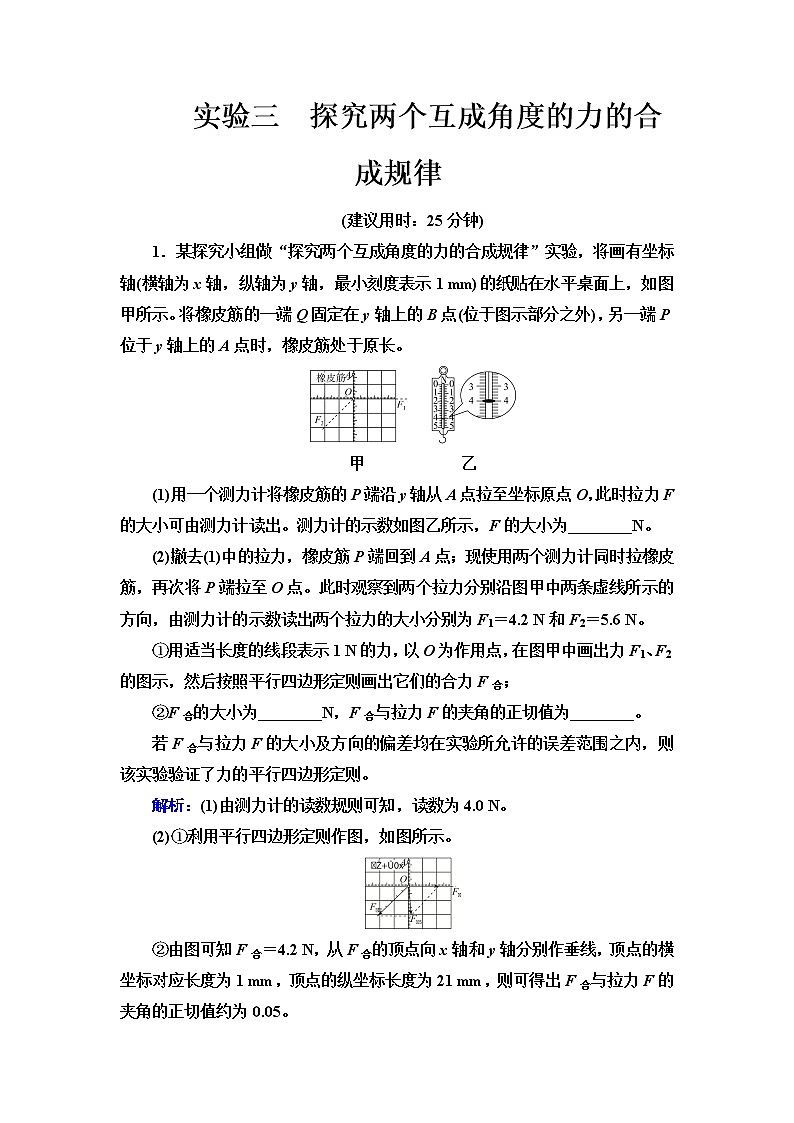 人教版高考物理一轮总复习实验3探究两个互成角度的力的合成规律习题含答案第1页