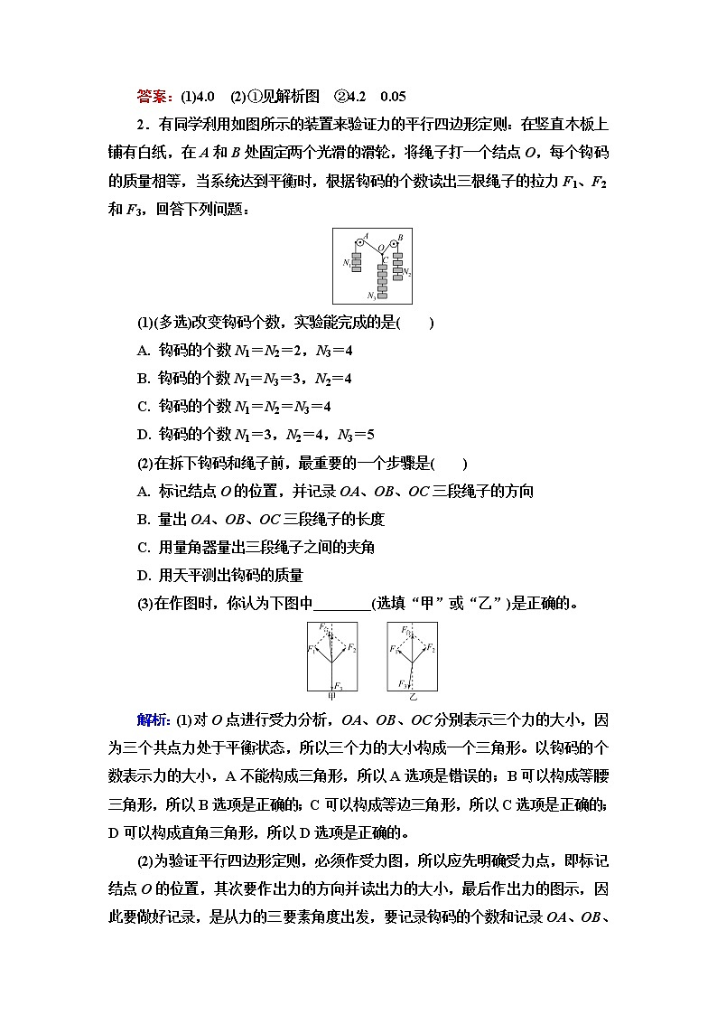 人教版高考物理一轮总复习实验3探究两个互成角度的力的合成规律习题含答案第2页