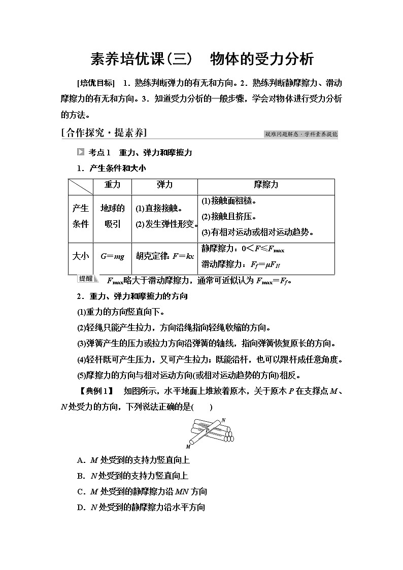 人教版高中物理必修第一册第3章素养培优课3物体的受力分析学案第1页