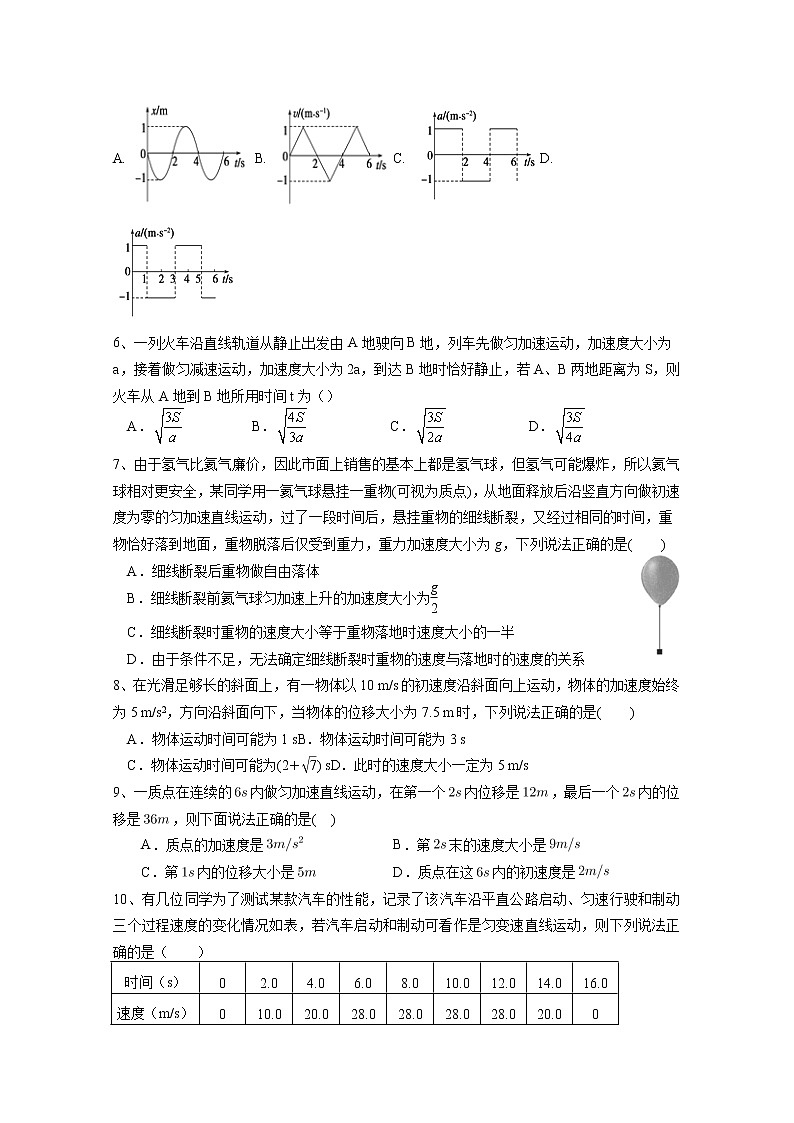 安徽师范大学附属中学2022-2023学年高一物理上学期10月选科诊断测试试题(Word版附答案)第2页