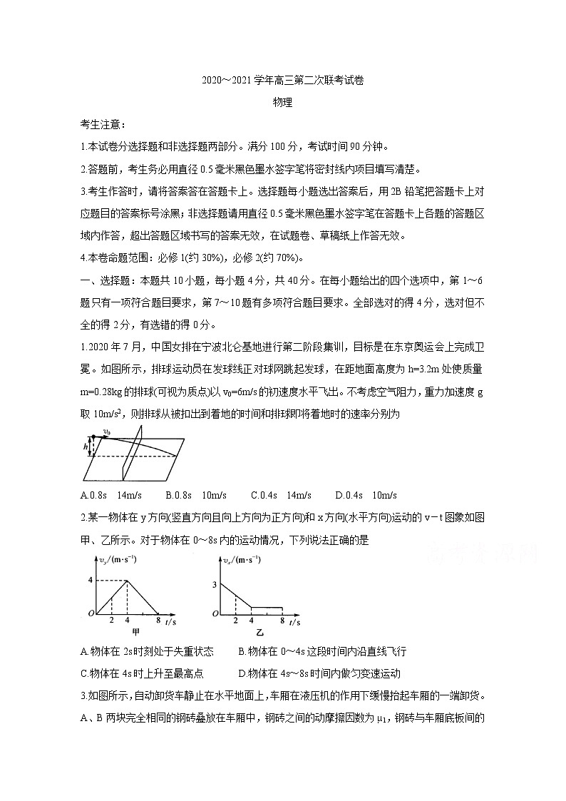 2021滁州定远县高三上学期第二次联考试题物理含答案第1页