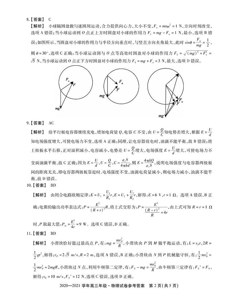 高三物理参考答案第2页
