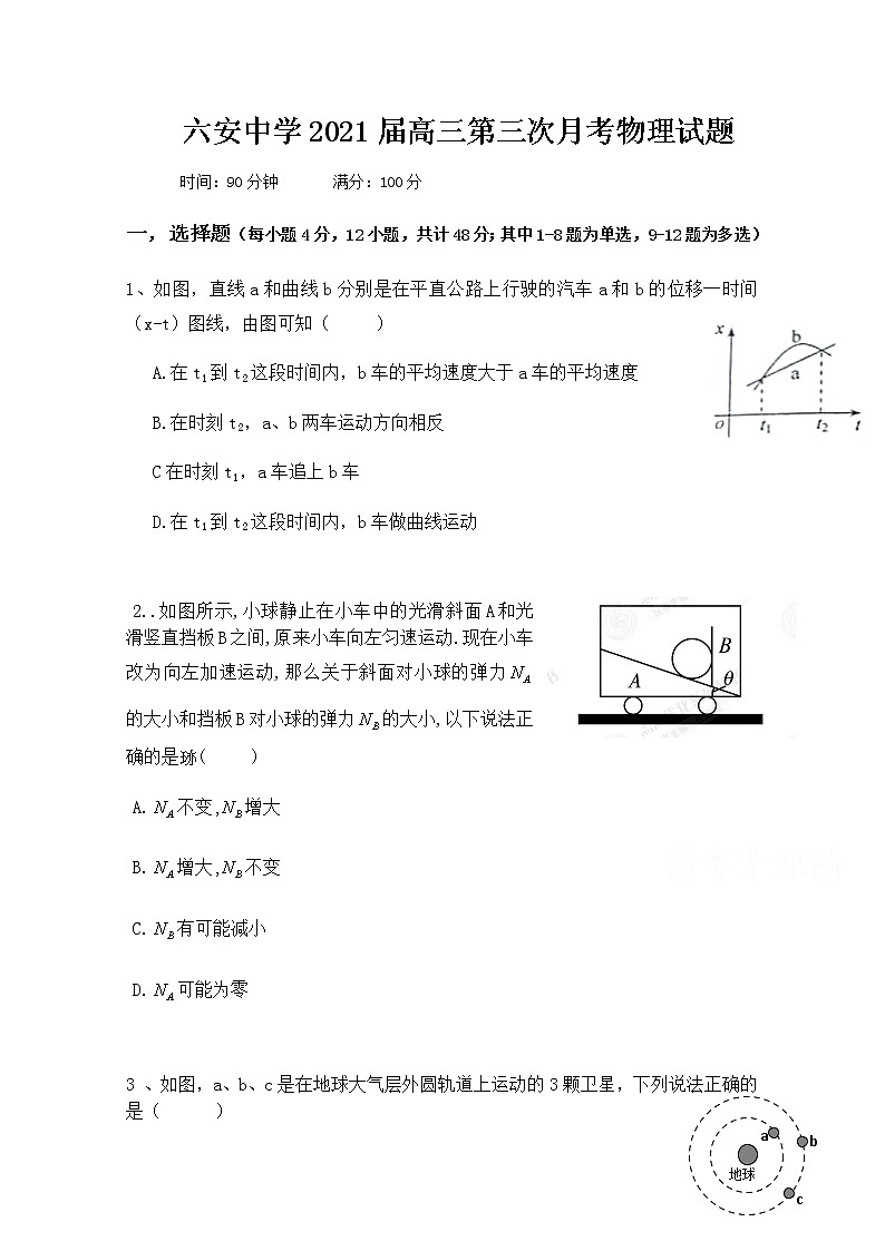 2021六安中学高三上学期第三次月考物理试题缺答案第1页