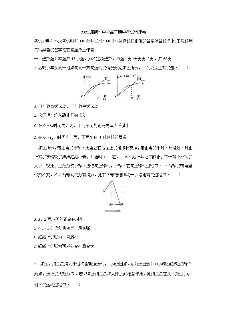 2021届衡水中学高三期中考试物理卷 原卷版第1页