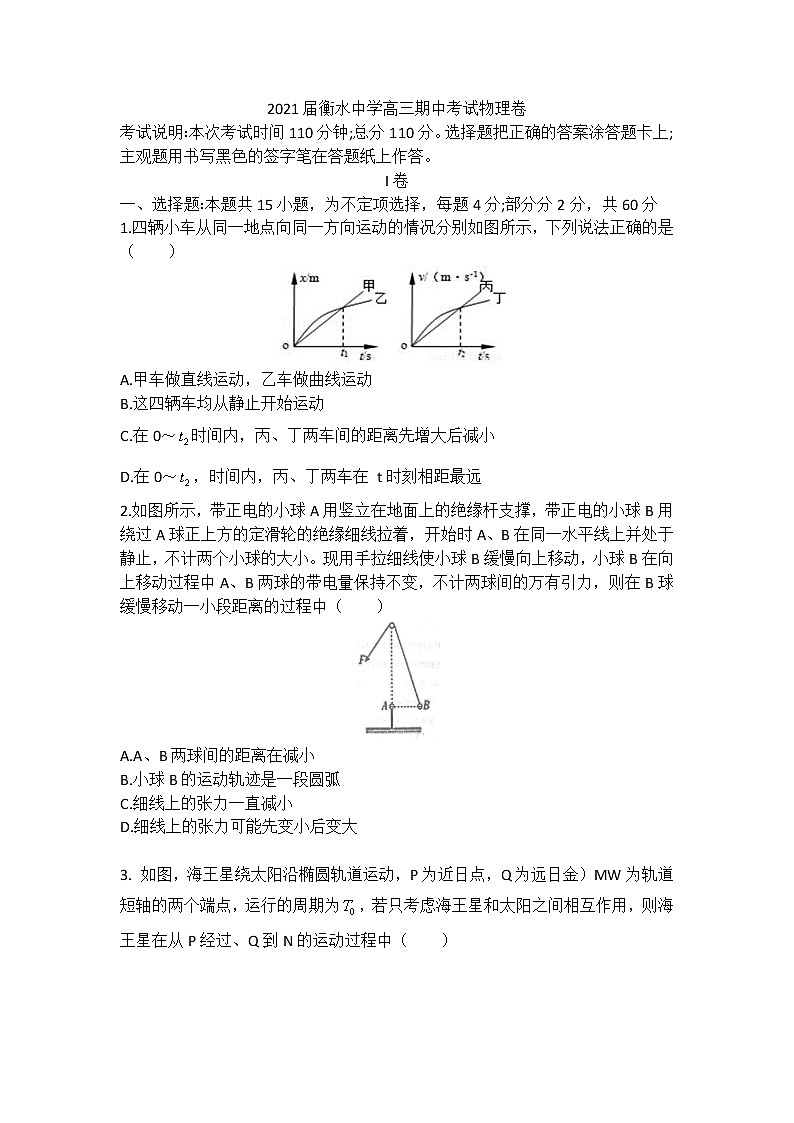 2021届衡水中学高三期中考试物理卷 解析版第1页