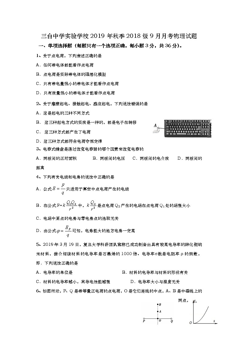 2020四川省三台中学实验学校高二上学期9月月考物理试题含答案第1页
