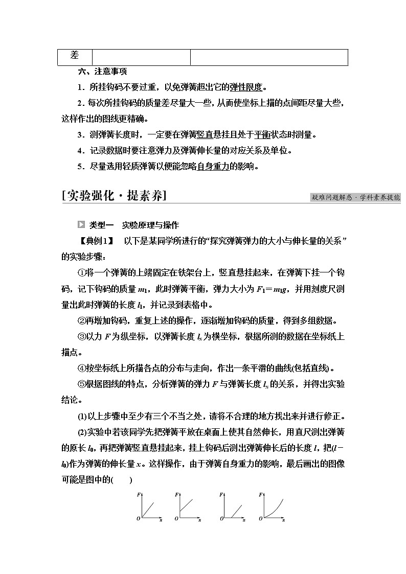鲁科版高中物理必修第一册第3章实验:探究弹簧弹力的大小与伸长量的关系学案第3页