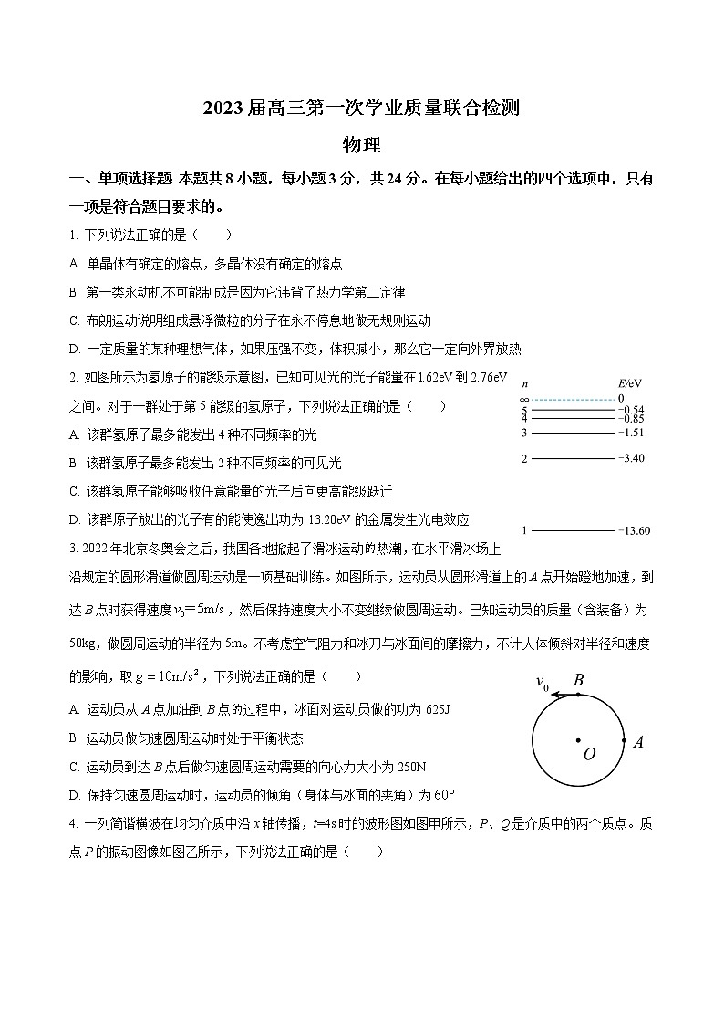 2023届山东省齐鲁名校大联考高三上学期第一次学业质量联合检测 物理(word版)第1页