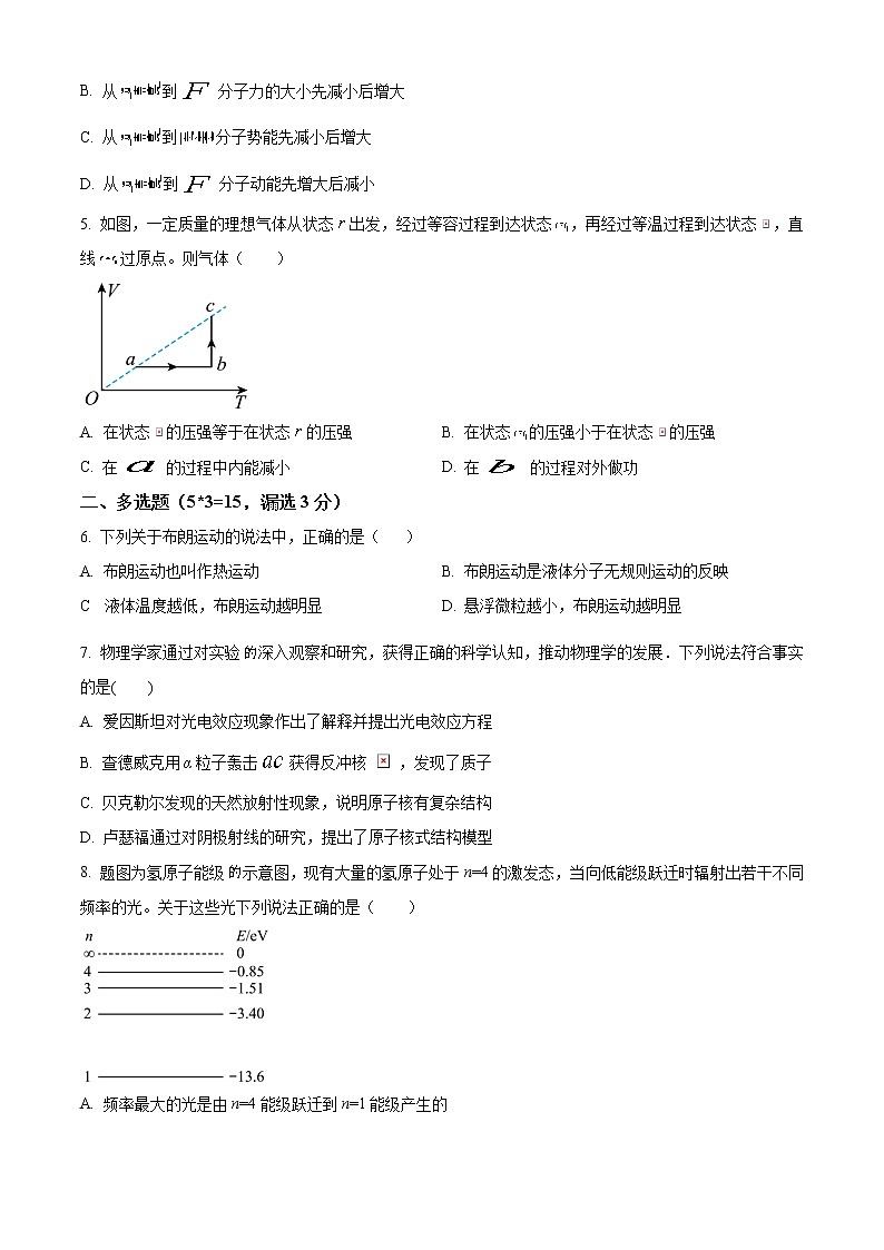 2022-2023学年天津市武清区黄花店中学高三上学期第一次形成性练习 物理02