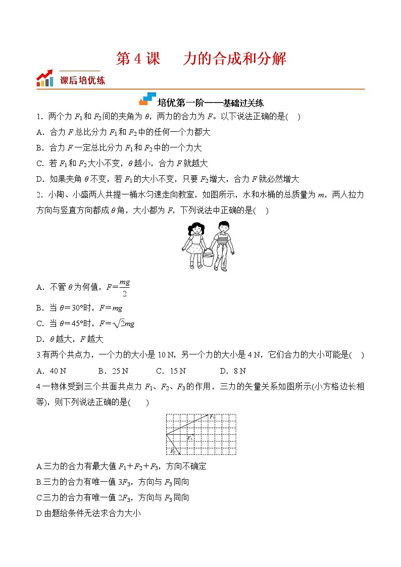 【分级练习】2022-2023学年(人教版2019)高一物理必修一课后分级练 第4课-《力的合成和分解》(原卷版)第1页