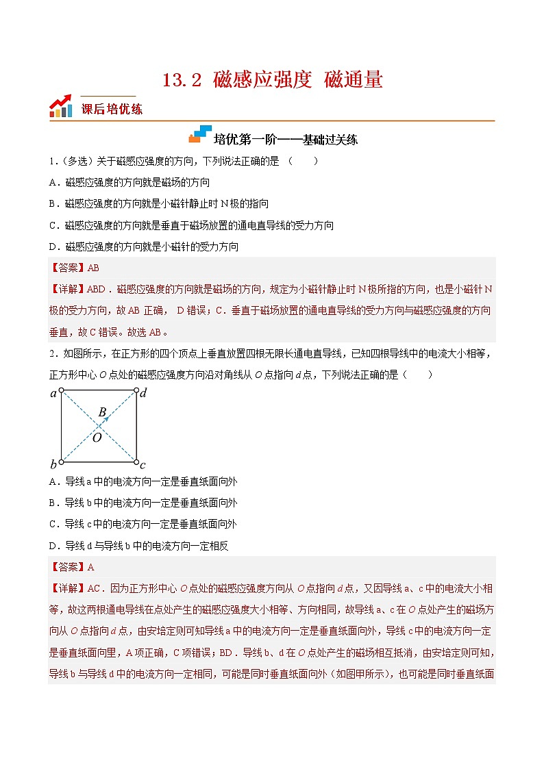 【培优分级练】高中物理(人教版2019)必修第三册 13.2《磁感应强度磁通量》培优分阶练(解析版)第1页