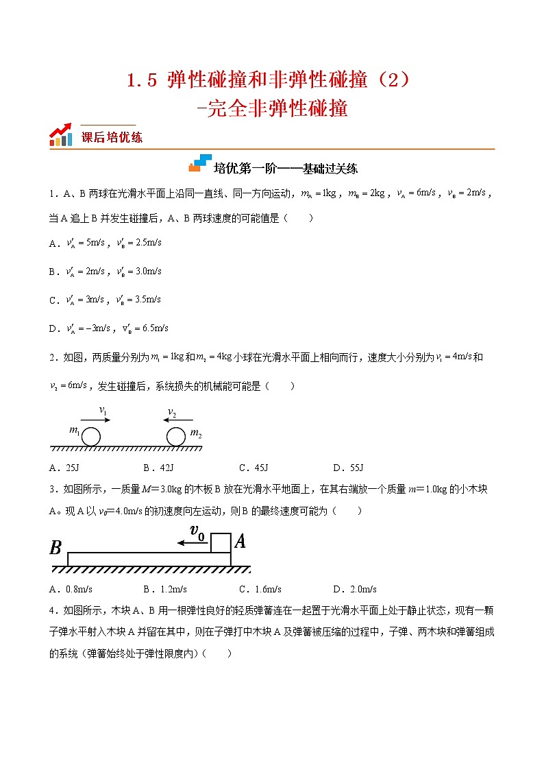 【培优分级练】高中物理(人教版2019)选修第一册 1.5《弹性碰撞和非弹性碰撞(2)》培优分阶练(原卷版)第1页