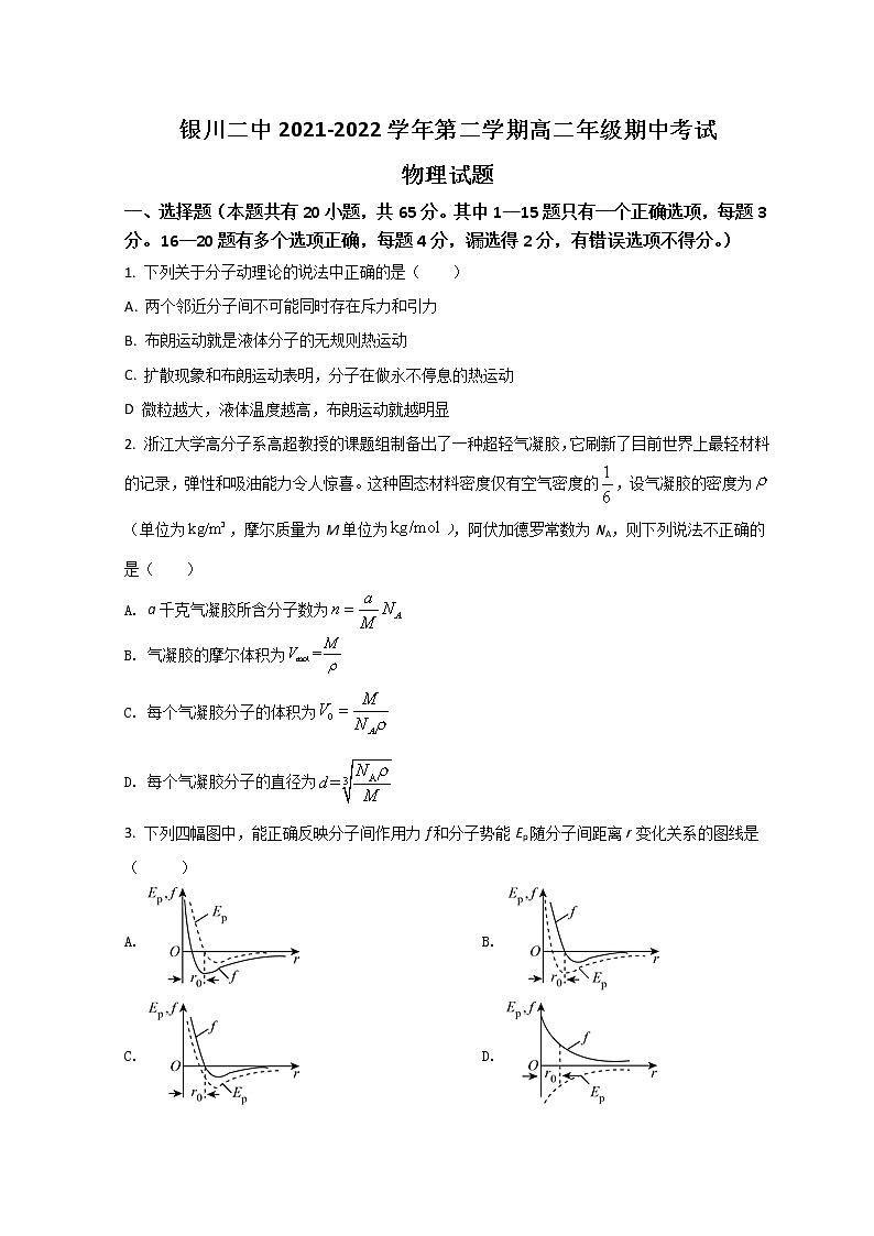 2021-2022学年宁夏银川市第二中学高二下学期期中考试物理试题 解析版01