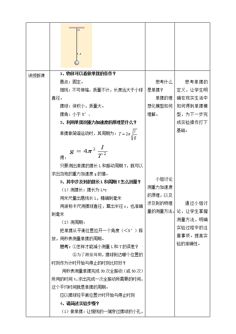 高中人教物理选择性必修一第2章第5节用单摆测量重力加速度教学设计第2页
