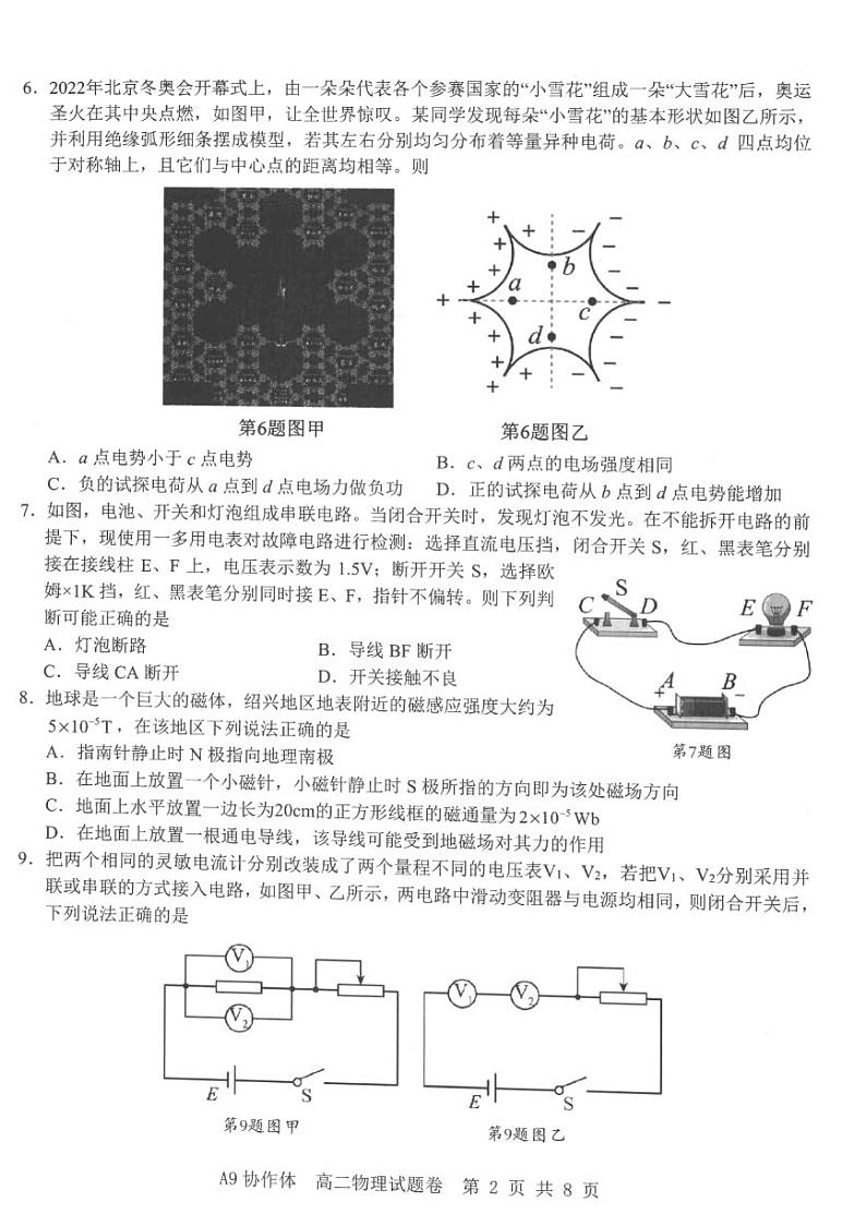2023浙江省A9协作体高二上学期期中联考物理PDF版含答案 试卷02