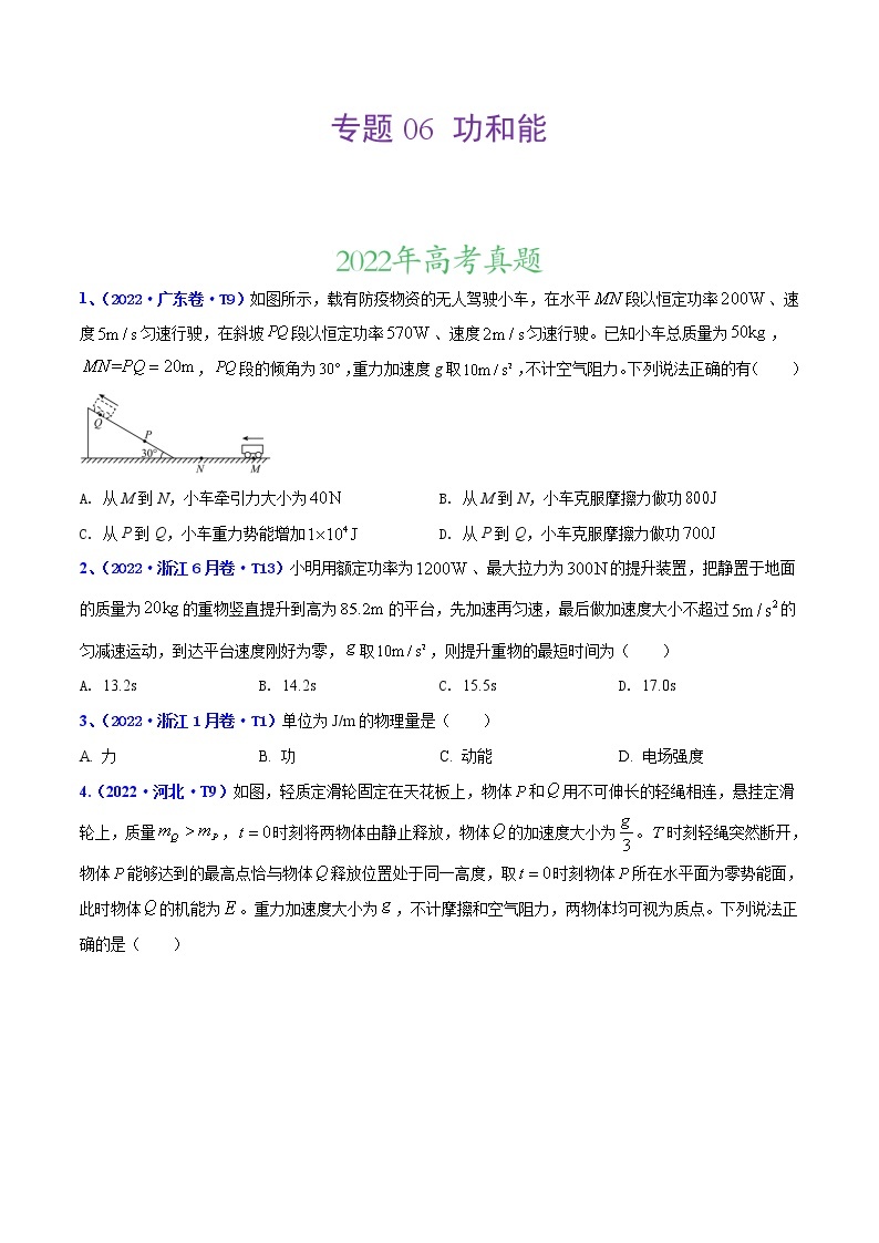 【三年高考真题】最新三年物理高考真题分项汇编——专题06《功和能》（2023新高考地区专用）01