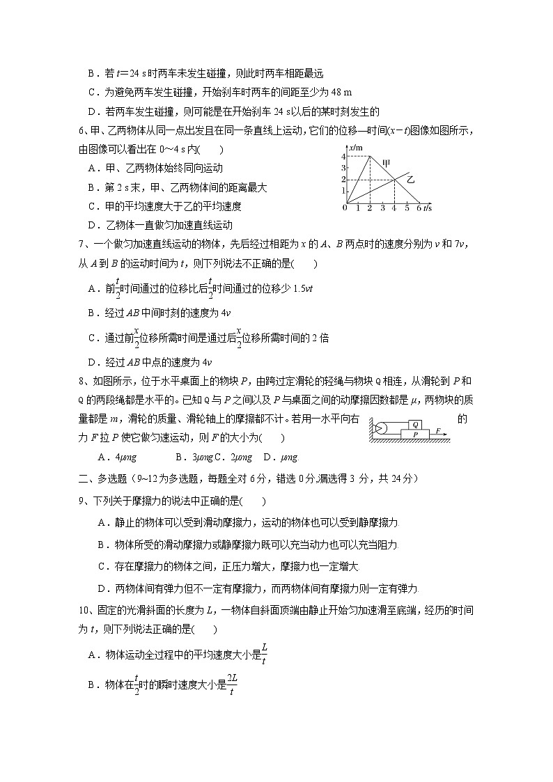 河北省石家庄市第二中学2022-2023学年高一物理上学期10月月考试题(Word版附答案)02
