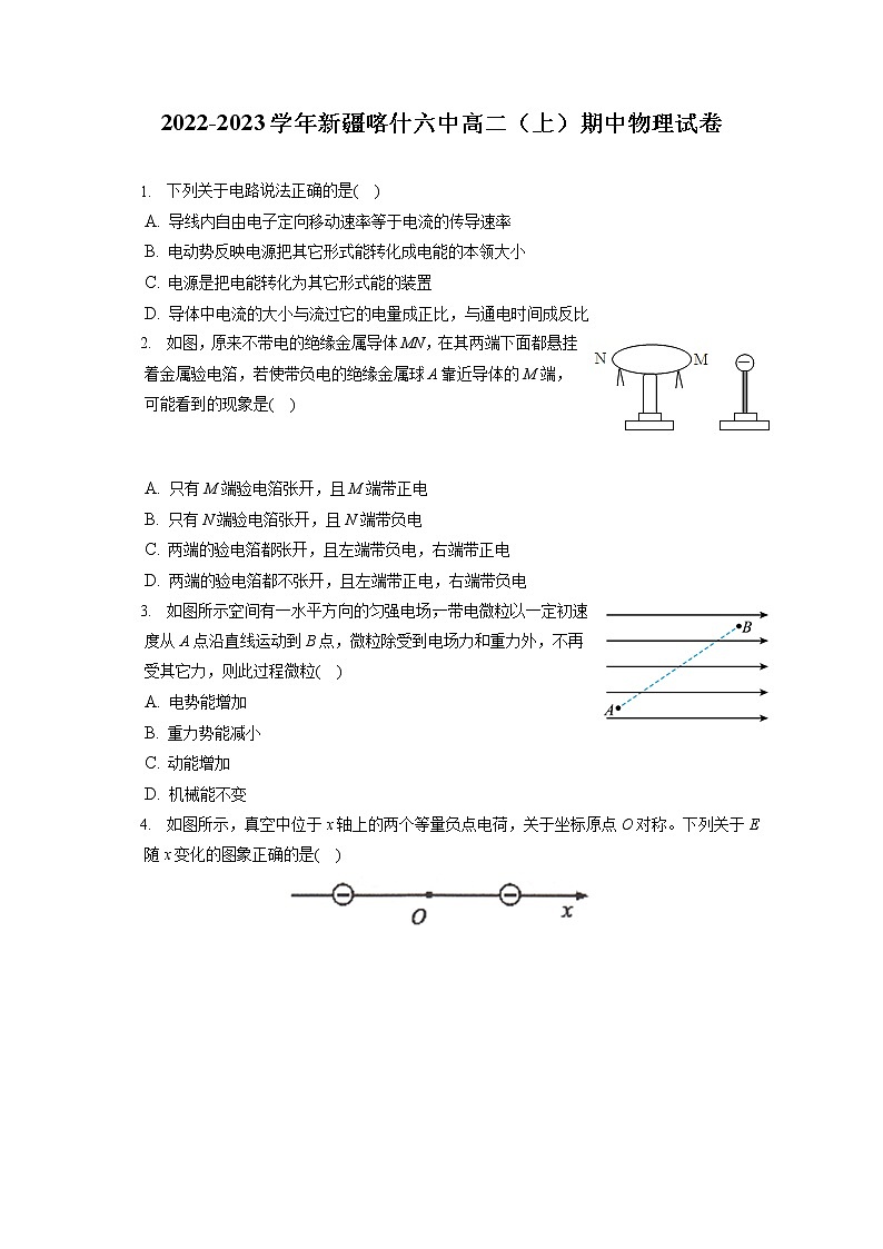 2022-2023学年新疆喀什六中高二(上)期中物理试卷(含答案解析)第1页