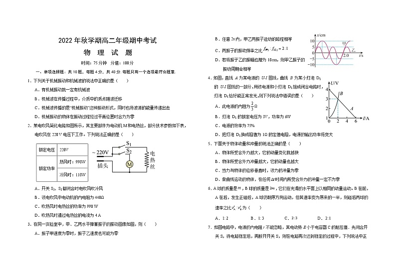 江苏省盐城市滨海县东元高级中学、射阳高级中学等三校2022-2023学年高二物理上学期期中试卷(Word版附答案)第1页