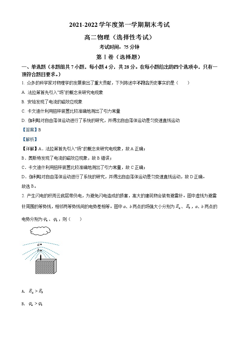 精品解析:广东省茂名市电白区2021-2022学年高二(上)期末物理试题(选择性)01