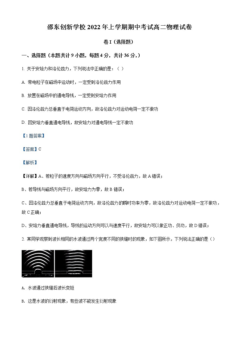 2021-2022学年湖南省邵东创新实验学校高二(下)期中物理试题含解析第1页
