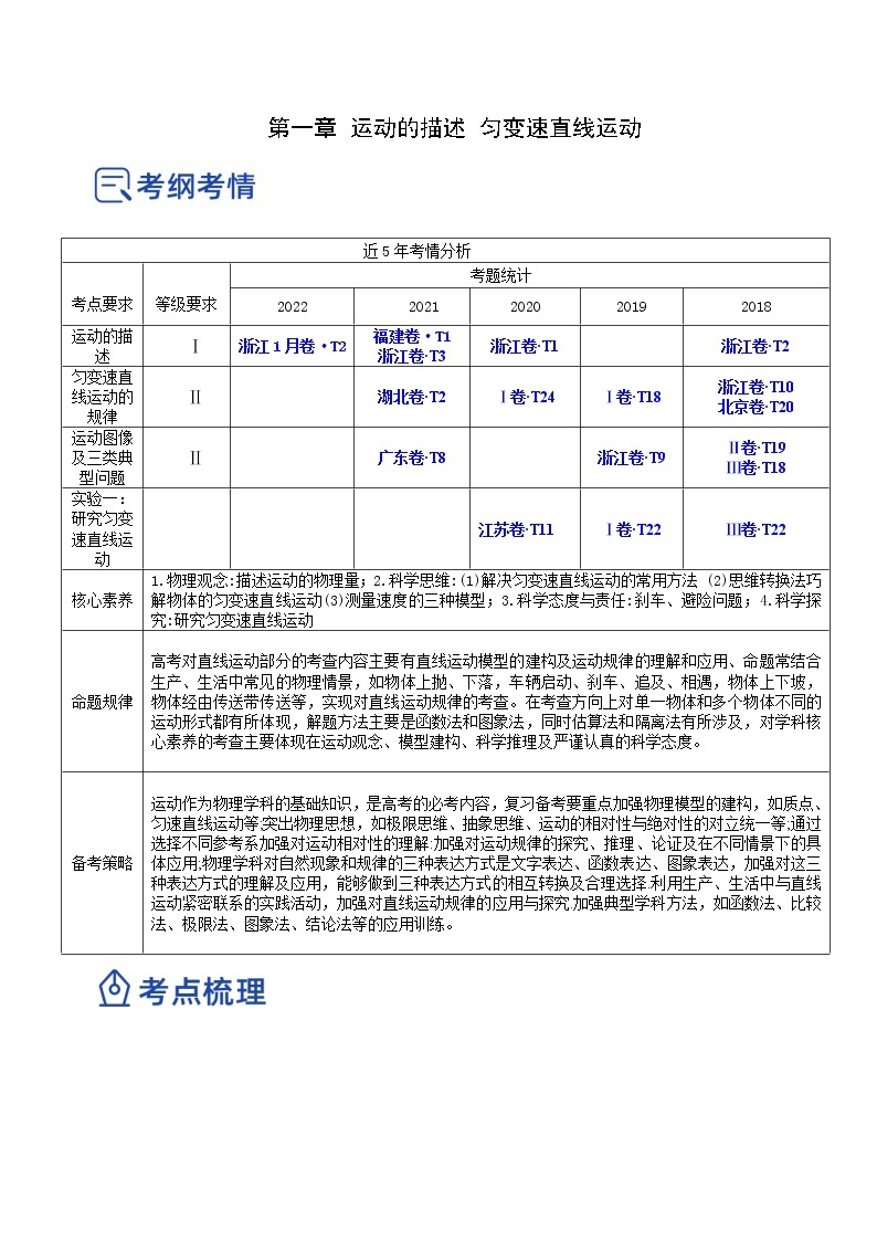 【备战2023高考】物理总复习——1.2《匀变速直线运动的规律》讲义（全国通用）01