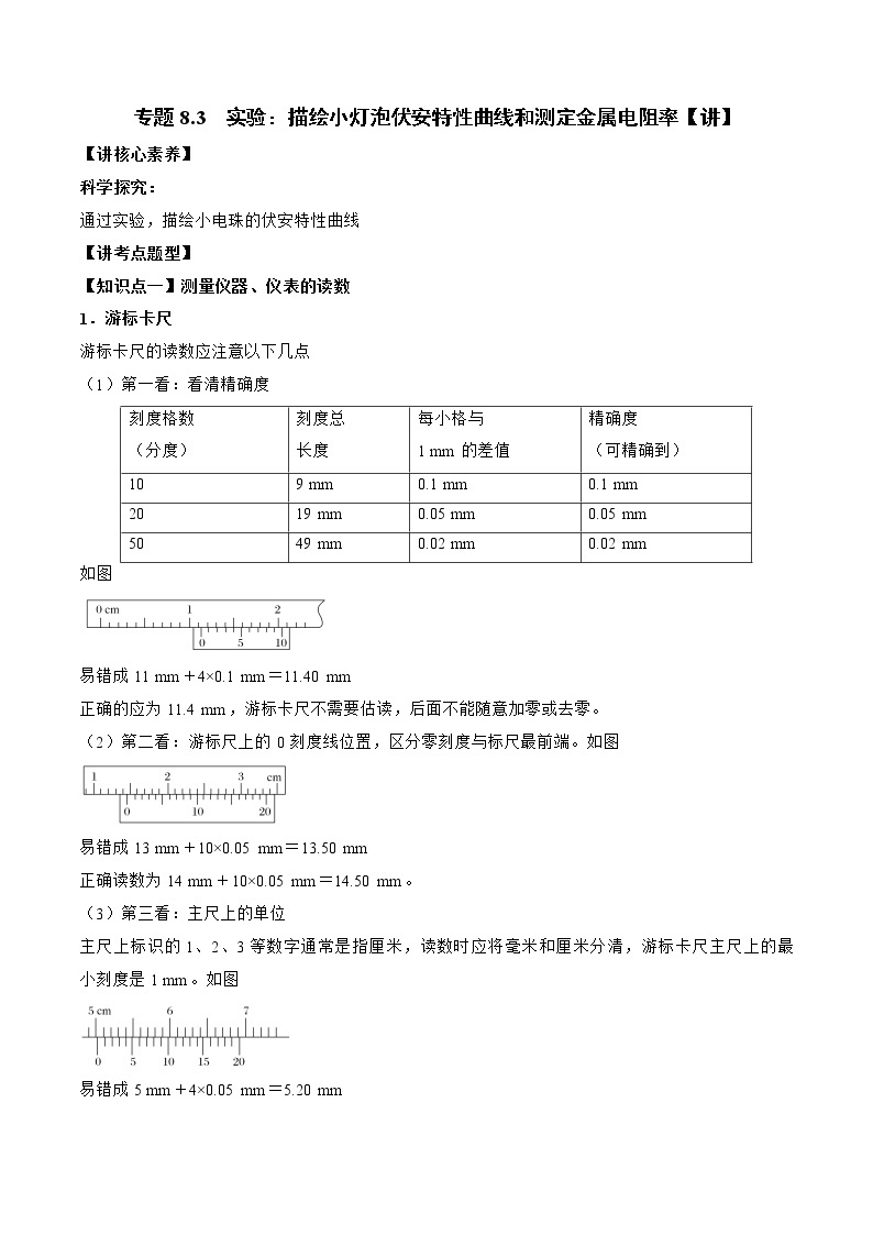 【备战2023高考】物理总复习——专题8.3《实验：描绘小灯泡伏安特性曲线和测定金属电阻率》讲义01