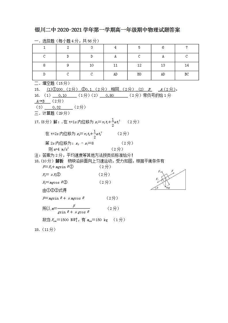 2023银川二中高一上学期期中考试物理试题Word含答案01