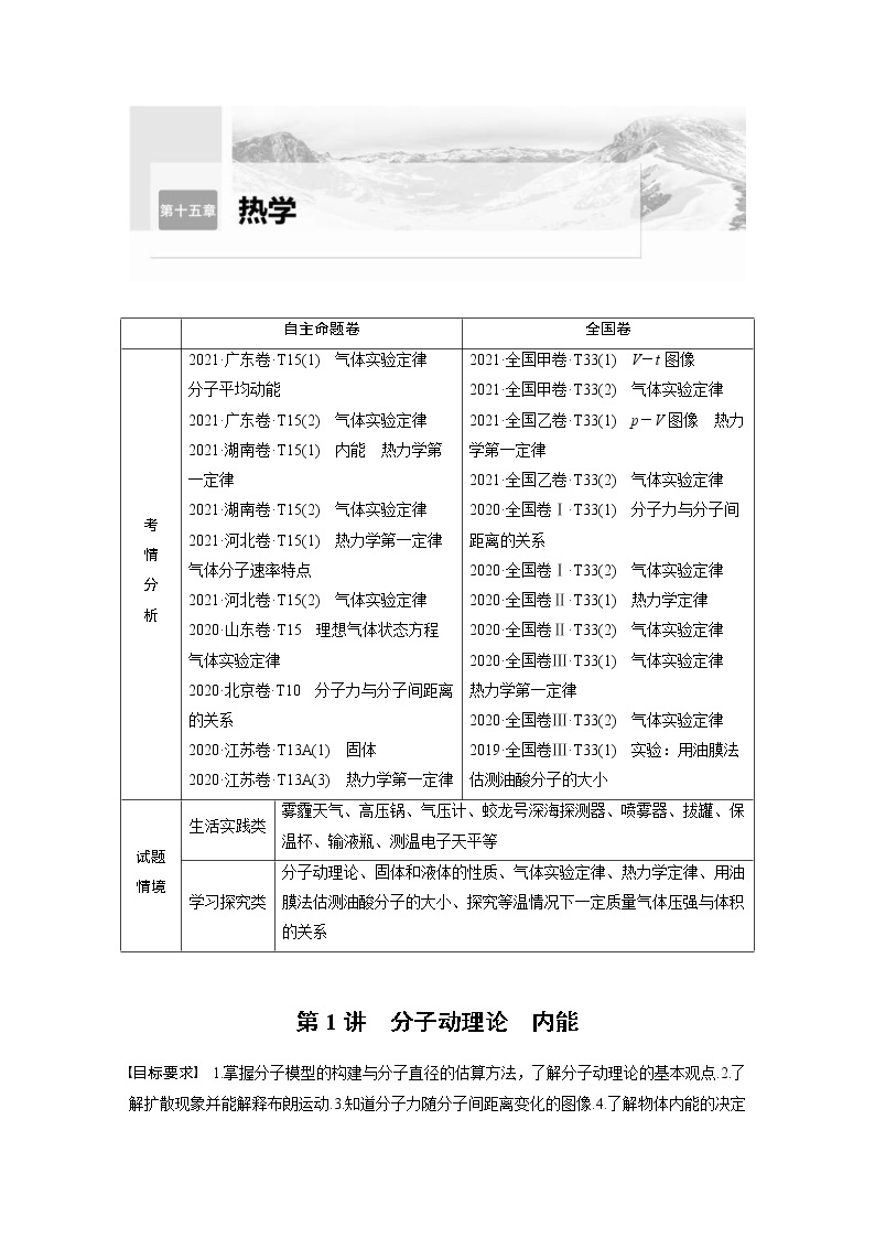 (新高考)高考物理一轮复习第15章第1讲《分子动理论　内能》 (含解析) 试卷01