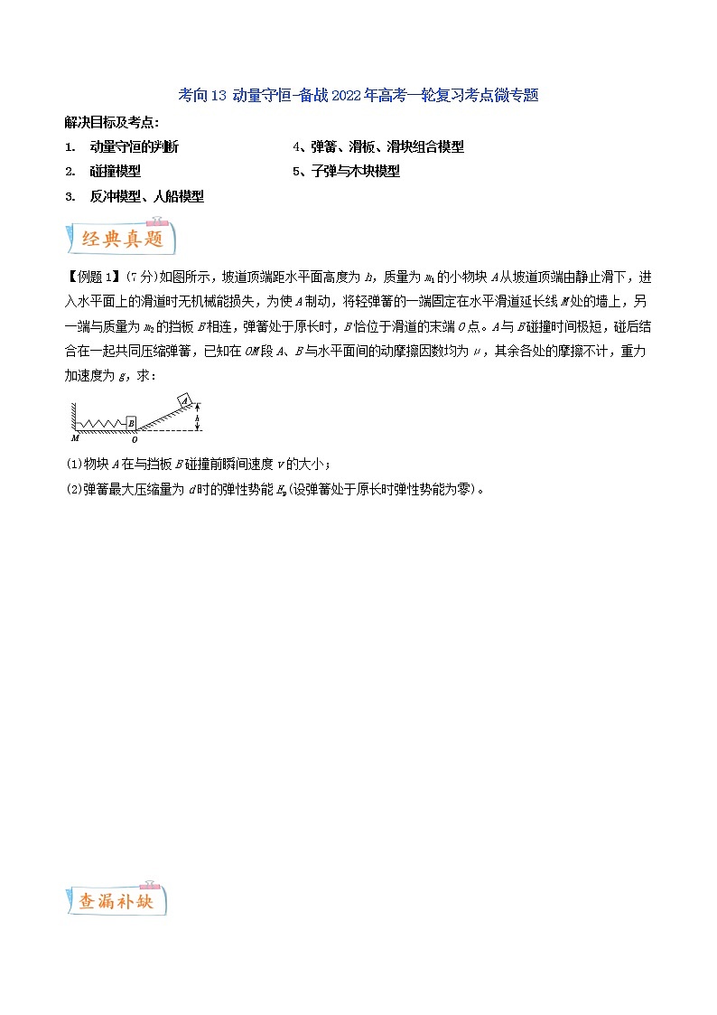 (新高考)高考物理一轮复习考点13《动量守恒定律》 (含解析)第1页