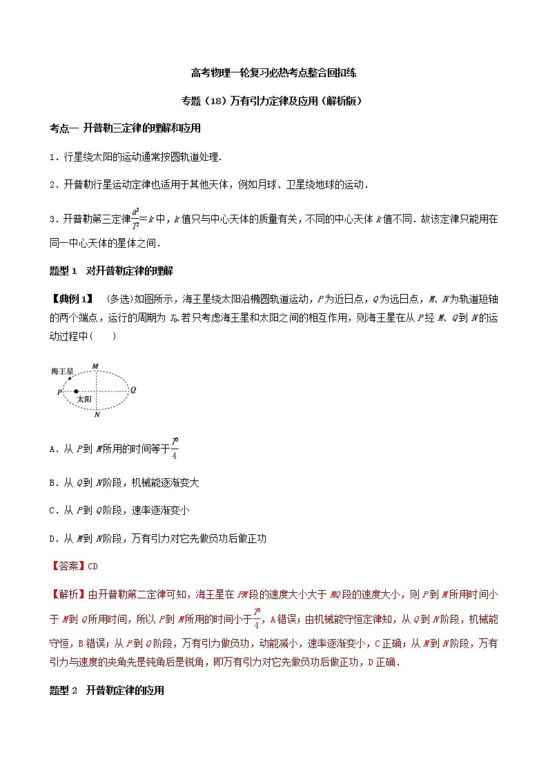 高考物理 一轮复习 考点整合练习专题(18)万有引力定律及应用(解析版)第1页