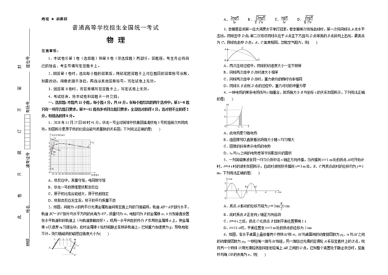 (新高考)湖北高考押题卷 物理卷(原卷版,A3版)第1页