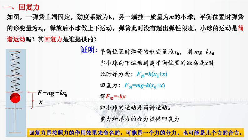 2022-2023学年沪科版选择性必修第一册 2.2物体做简谐运动的原因 课件第7页